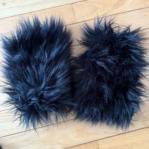 Black Faux Fur Fluffy Leg Warmers